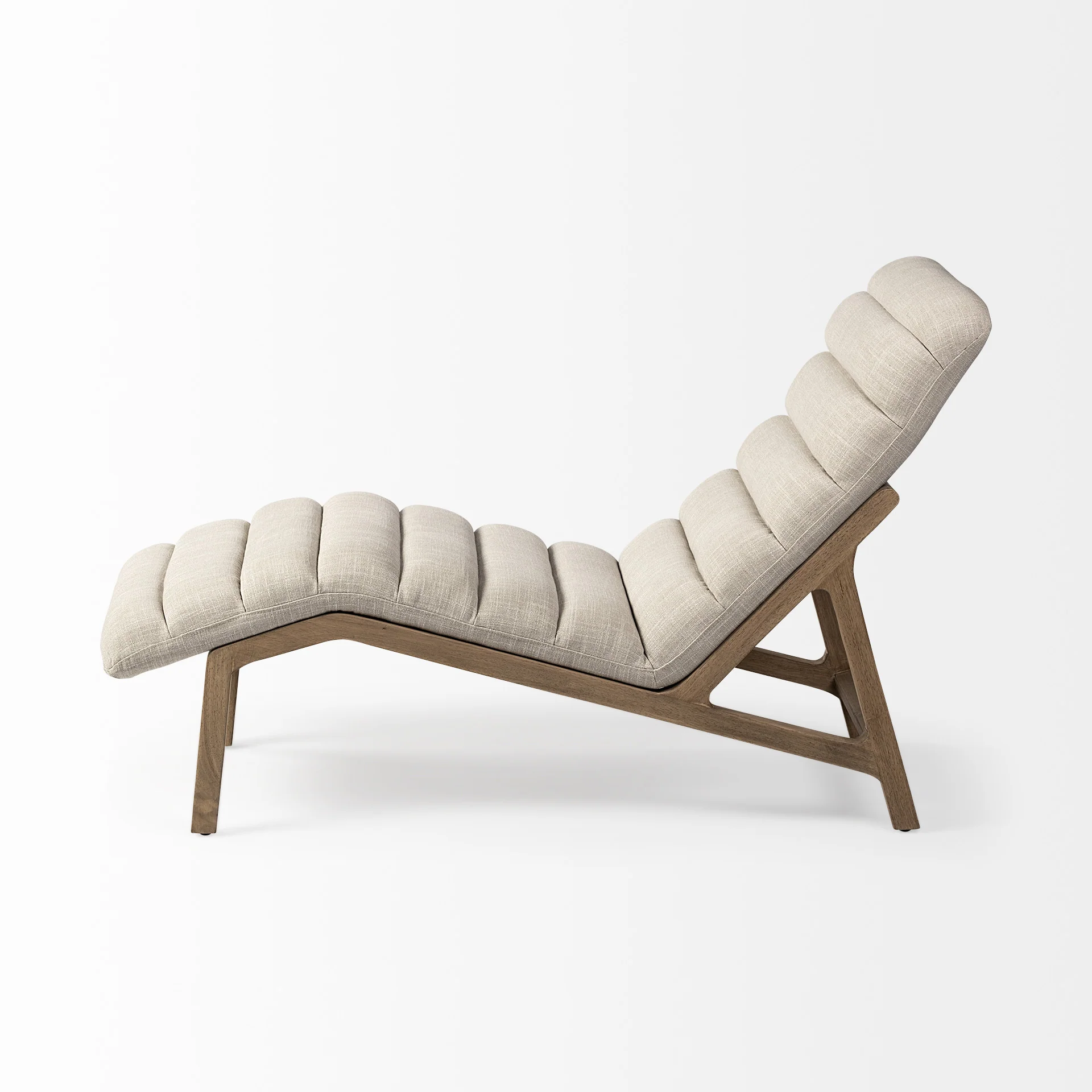 Modern Cream Fabric Upholstered Chaise Lounge Chair With Solid Wood Frame And Base By Homeroots - Image 3