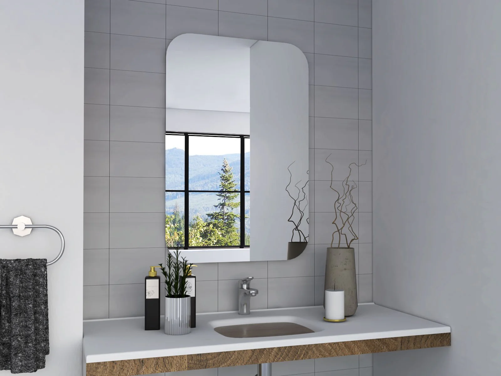 Modern Curved Corner Wall Mirror By Homeroots - Image 3