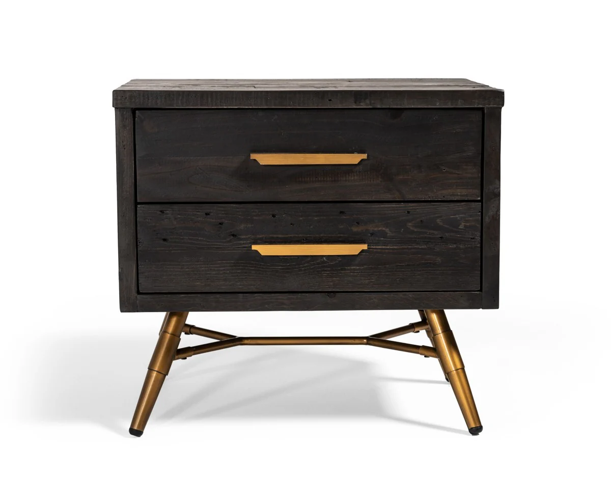 Modern Dark Brown Recycled Pine Nightstand With Antique Fittings By Homeroots - Image 2