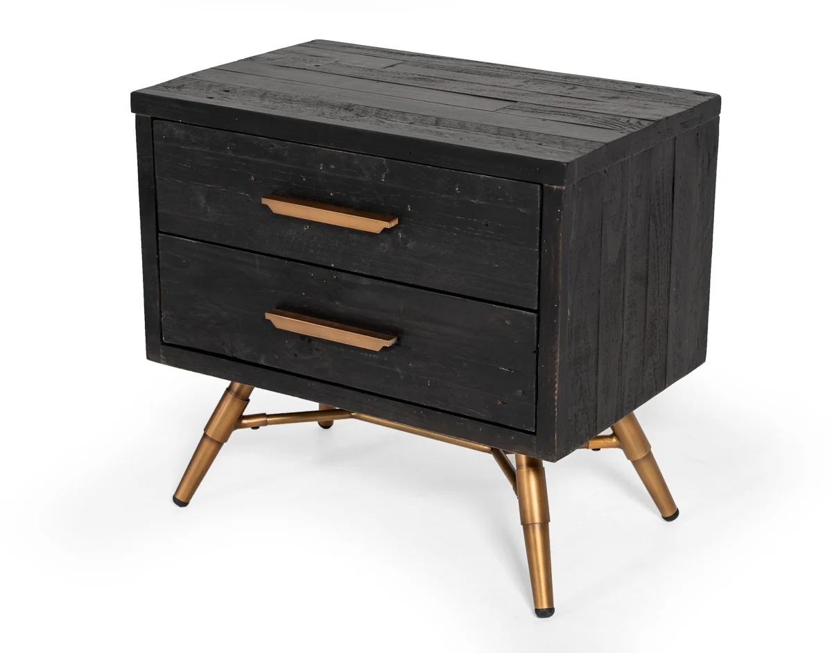 Modern Dark Brown Recycled Pine Nightstand With Antique Fittings By Homeroots - Image 3
