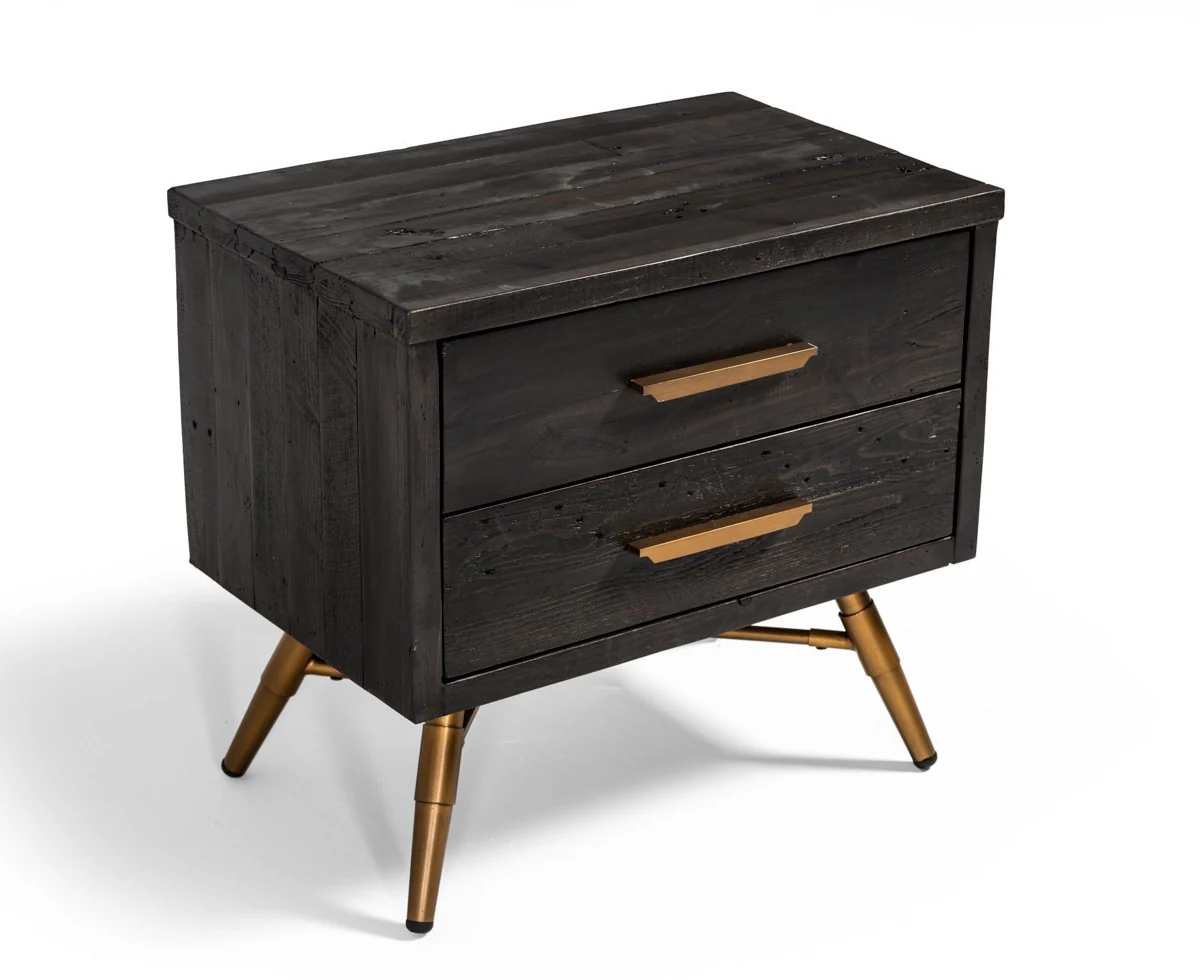 Modern Dark Brown Recycled Pine Nightstand With Antique Fittings By Homeroots - Image 4