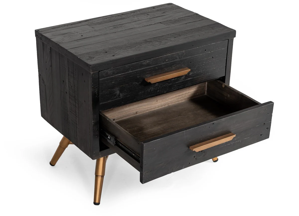Modern Dark Brown Recycled Pine Nightstand With Antique Fittings By Homeroots - Image 5
