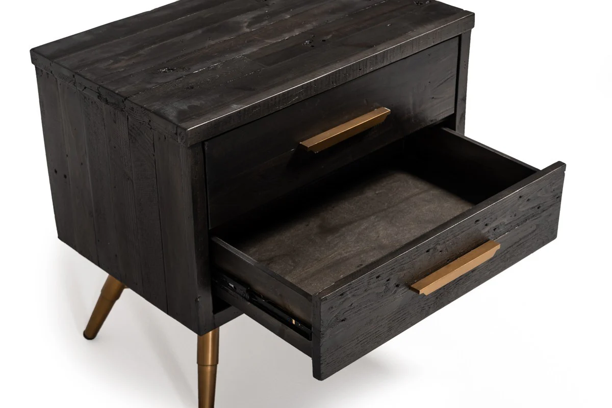Modern Dark Brown Recycled Pine Nightstand With Antique Fittings By Homeroots - Image 6