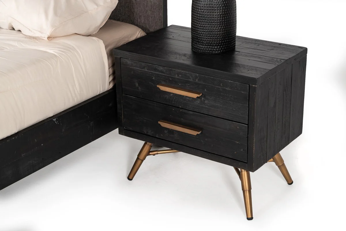 Modern Dark Brown Recycled Pine Nightstand With Antique Fittings By Homeroots - Image 7