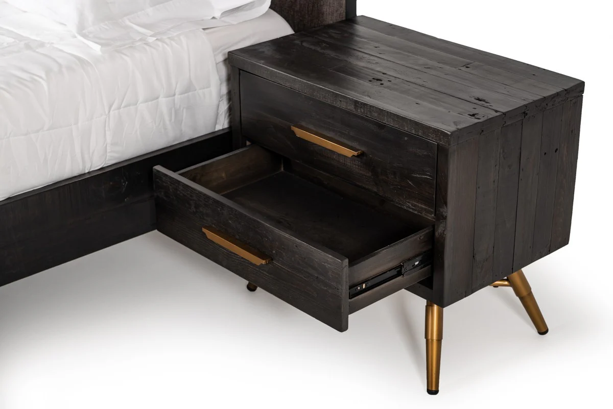 Modern Dark Brown Recycled Pine Nightstand With Antique Fittings By Homeroots - Image 8