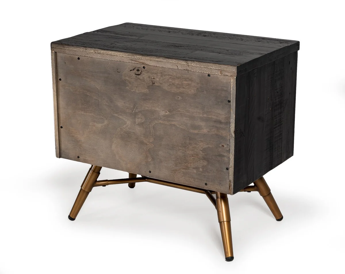 Modern Dark Brown Recycled Pine Nightstand With Antique Fittings By Homeroots - Image 9