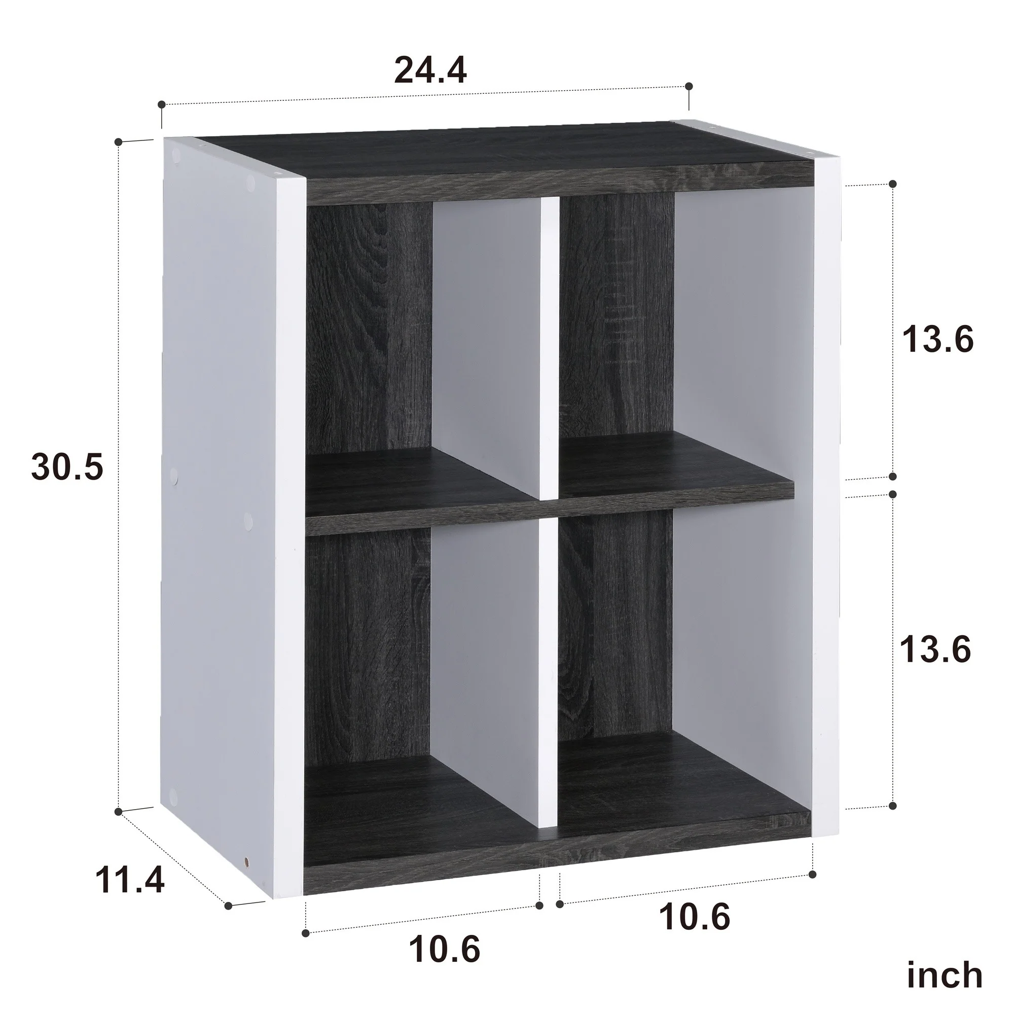 Modern Dark Gray And White Four Cube Storage Bookshelf By Homeroots - Image 3