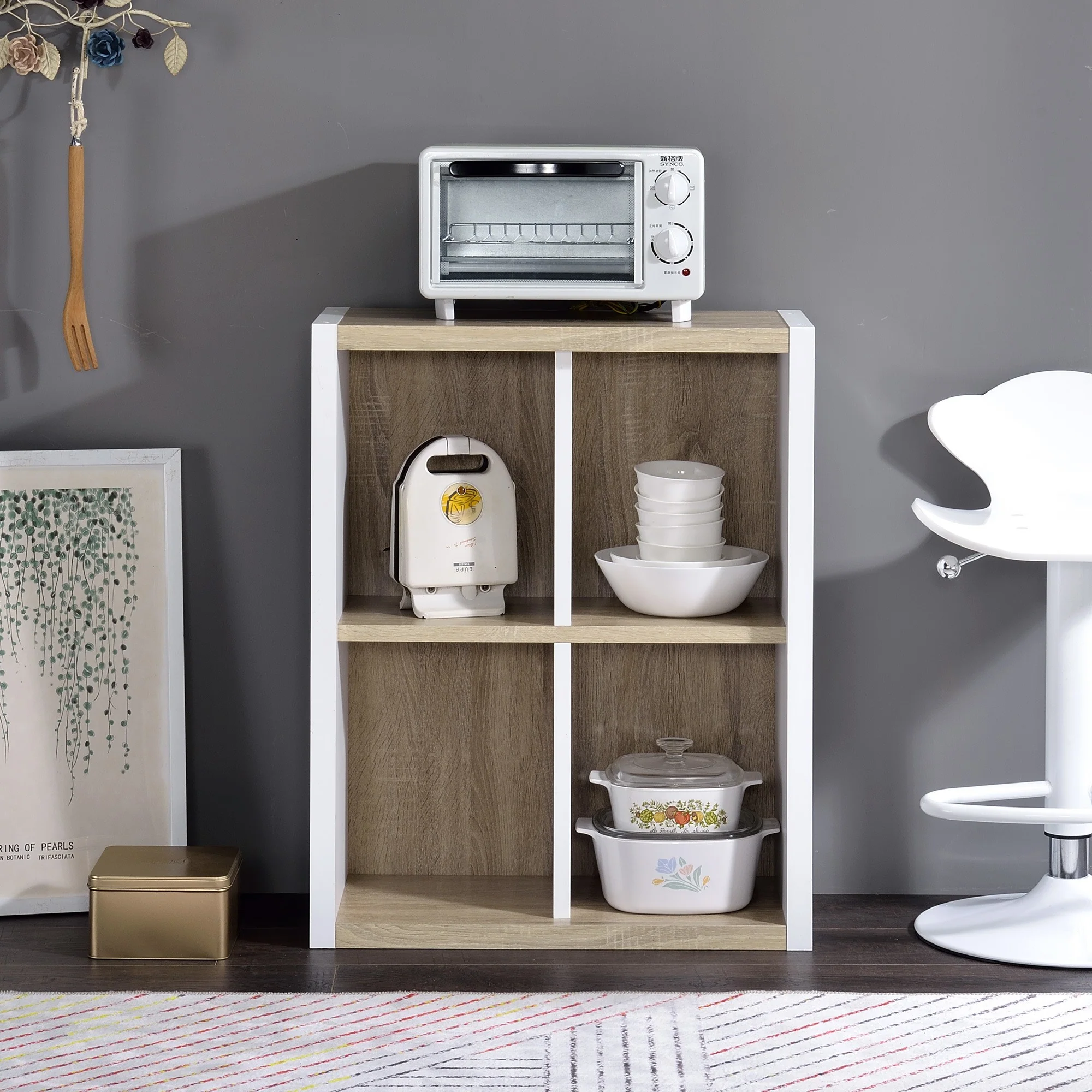 Modern Dark Gray And White Four Cube Storage Bookshelf By Homeroots - Image 7