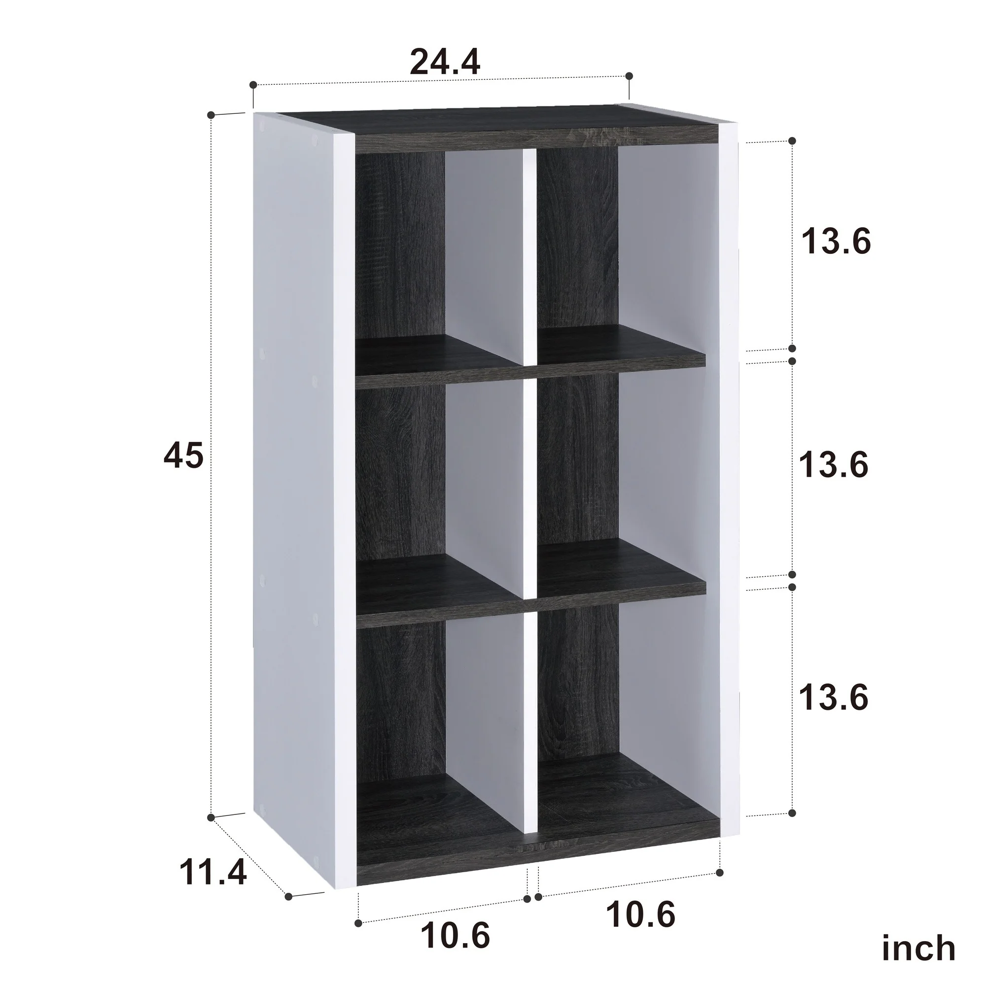 Modern Dark Gray And White Six Cube Storage Bookshelf By Homeroots - Image 6
