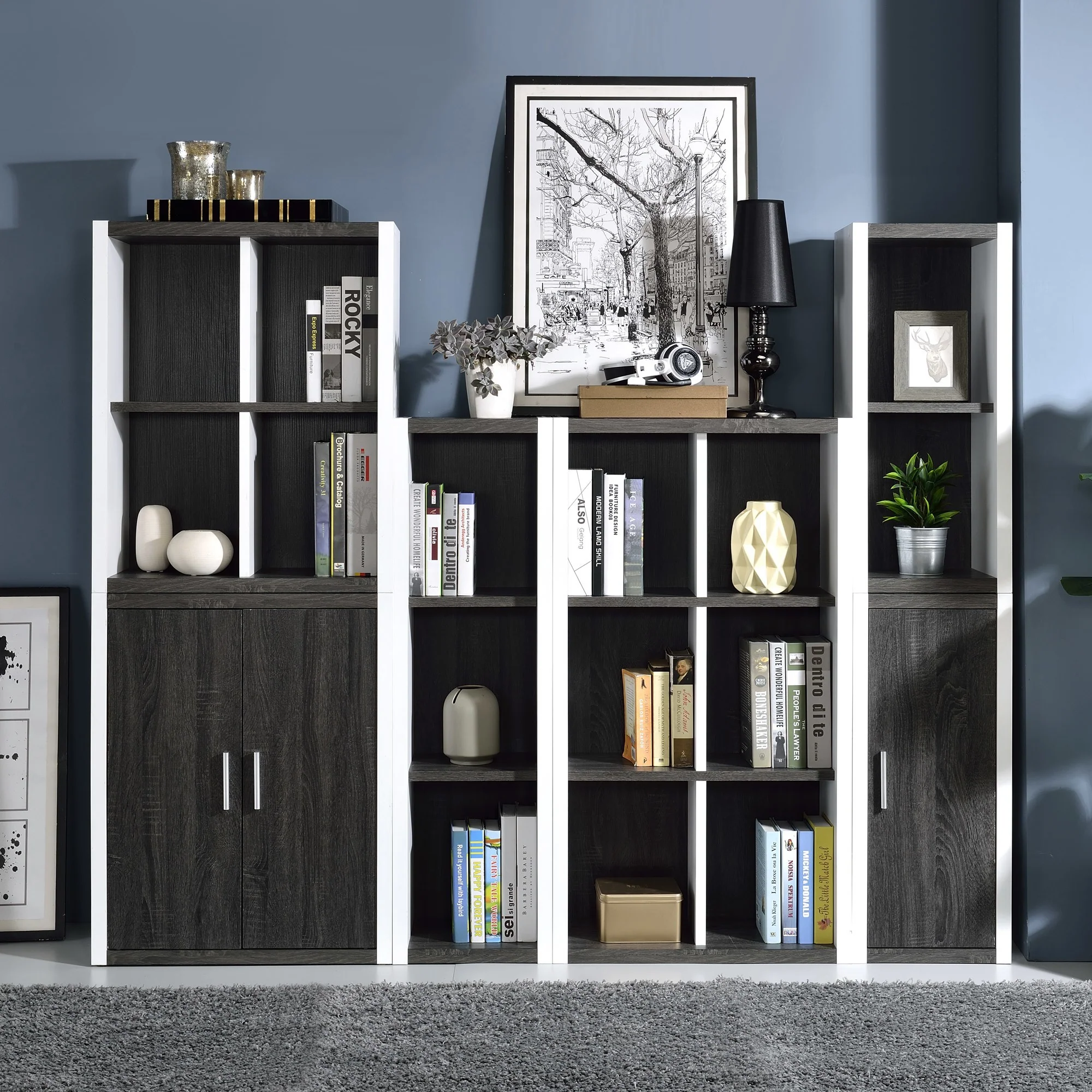 Modern Dark Gray And White Three Cube Storage Bookshelf By Homeroots - Image 2