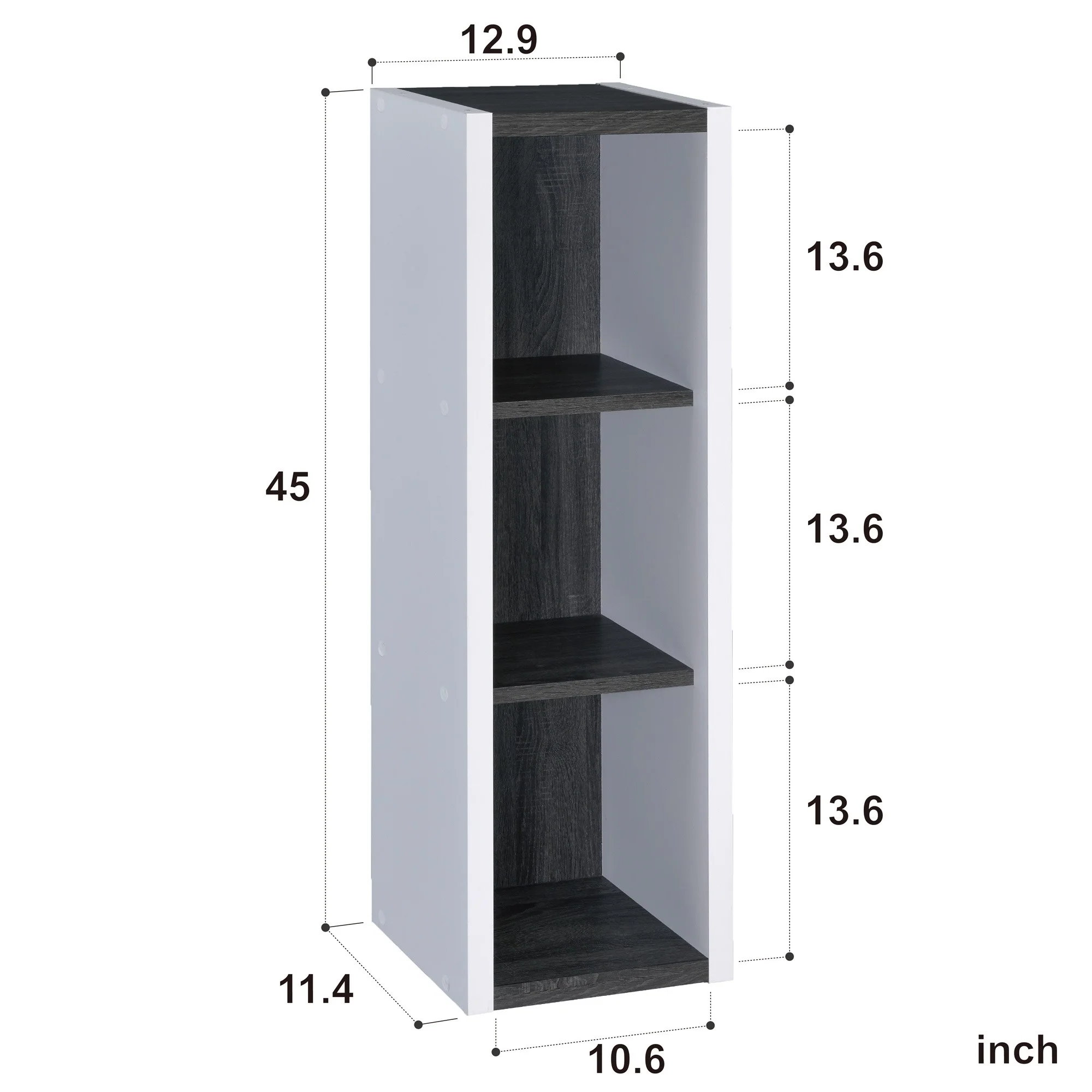 Modern Dark Gray And White Three Cube Storage Bookshelf By Homeroots - Image 3