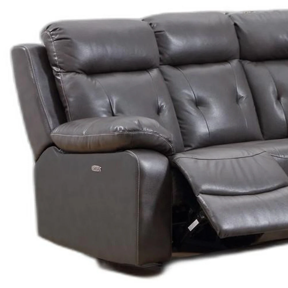 Modern Dark Gray Leather Sectional With Power Recliners By Homeroots - Image 3