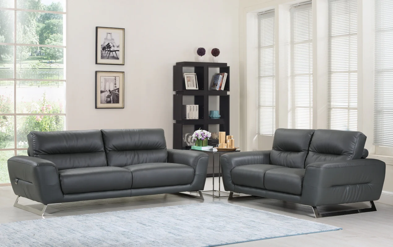 Modern Dark Gray Leather Sofa And Loveseat By Homeroots - 343845 - Image 2