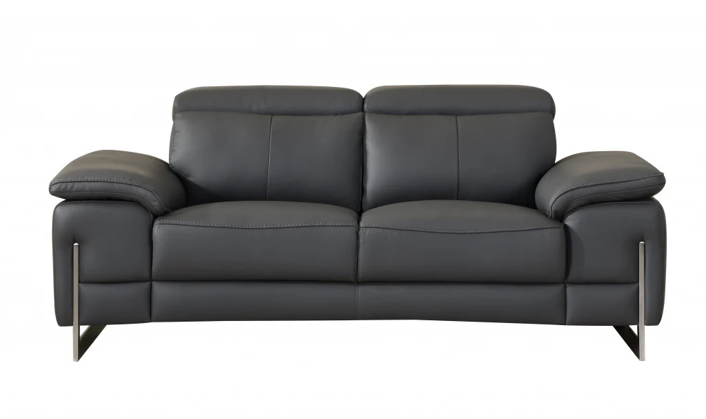 Modern Dark Gray Leather Sofa And Loveseat By Homeroots - 343866 - Image 3