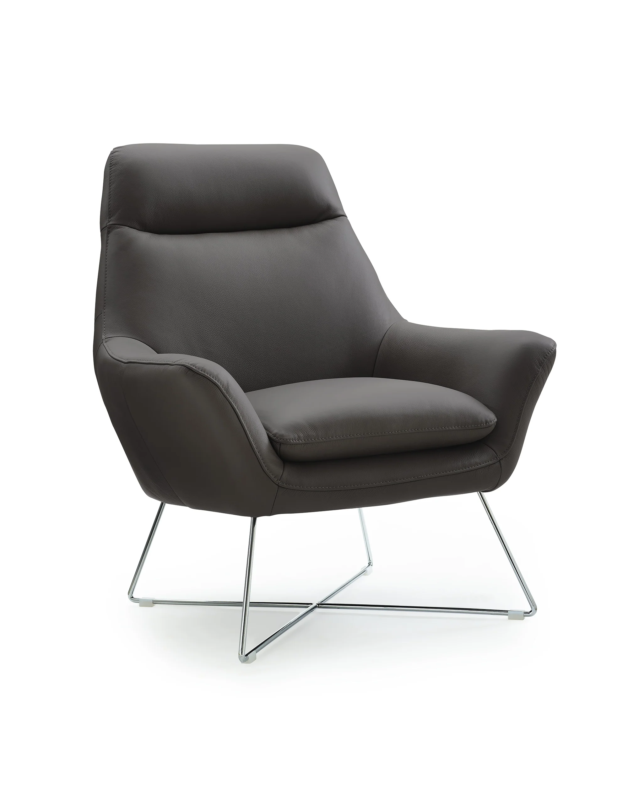 Modern Dark Gray Top Grain Italian Leather Accent Chair By Homeroots - Image 2