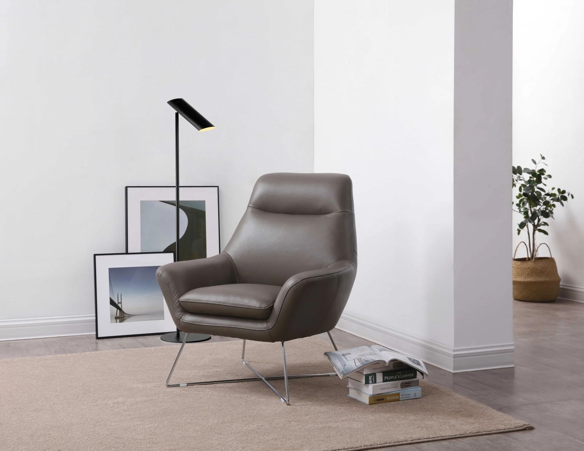 Modern Dark Gray Top Grain Italian Leather Accent Chair By Homeroots - Image 3