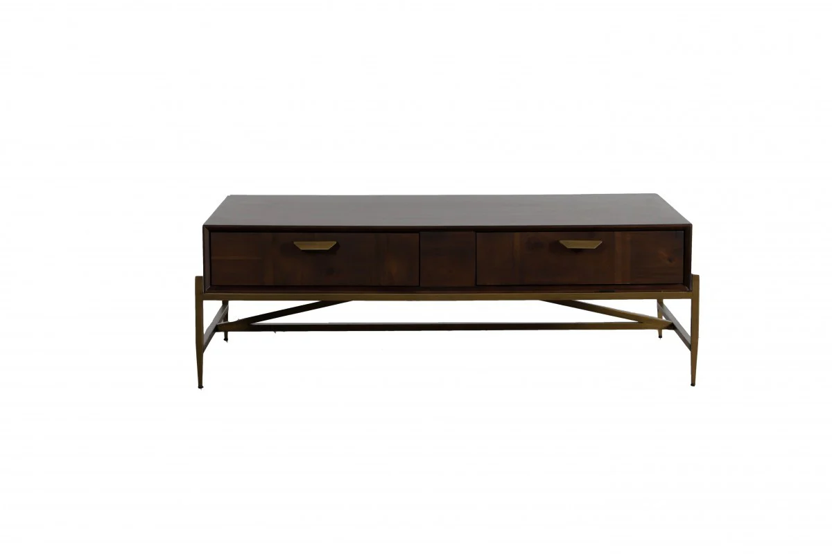 Modern Dark Mango Acacia and Brass Coffee Table By Homeroots - Image 2