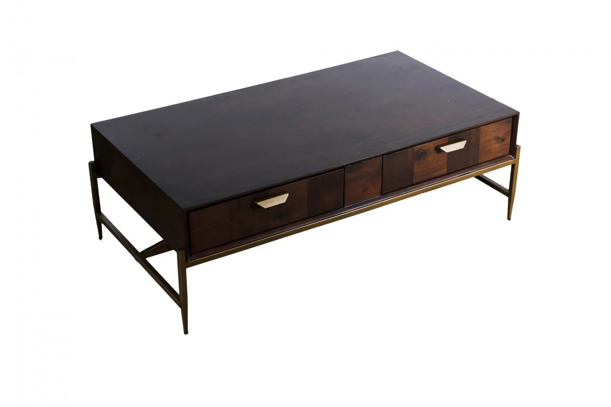 Modern Dark Mango Acacia and Brass Coffee Table By Homeroots - Image 3