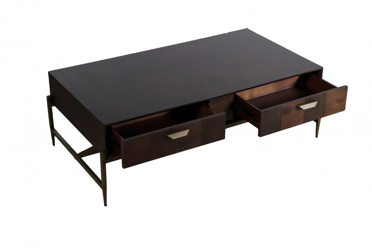 Modern Dark Mango Acacia and Brass Coffee Table By Homeroots - Image 4