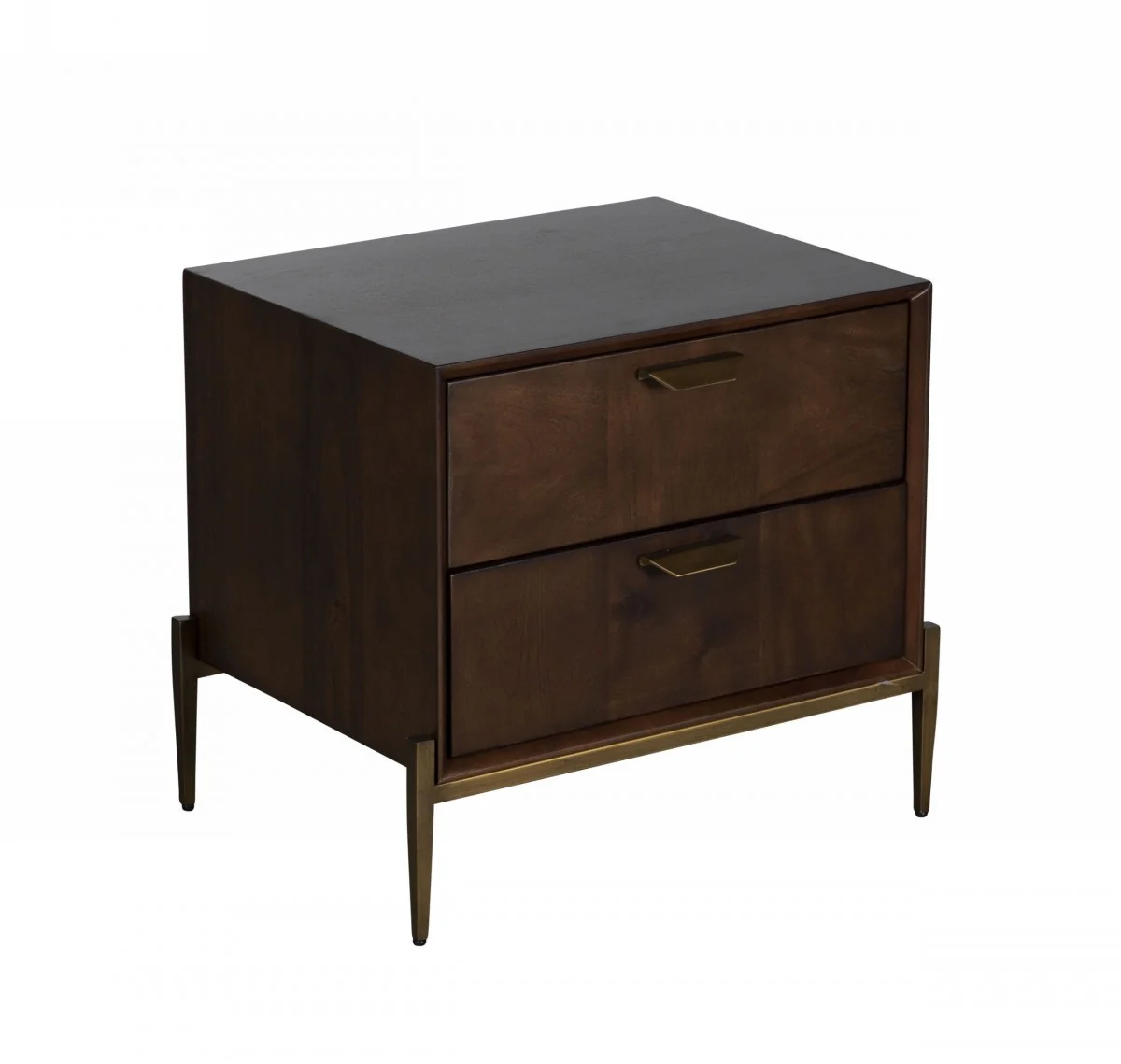 Modern Dark Mango Acacia And Brass Nightstand With Two Drawers By Homeroots - Image 2