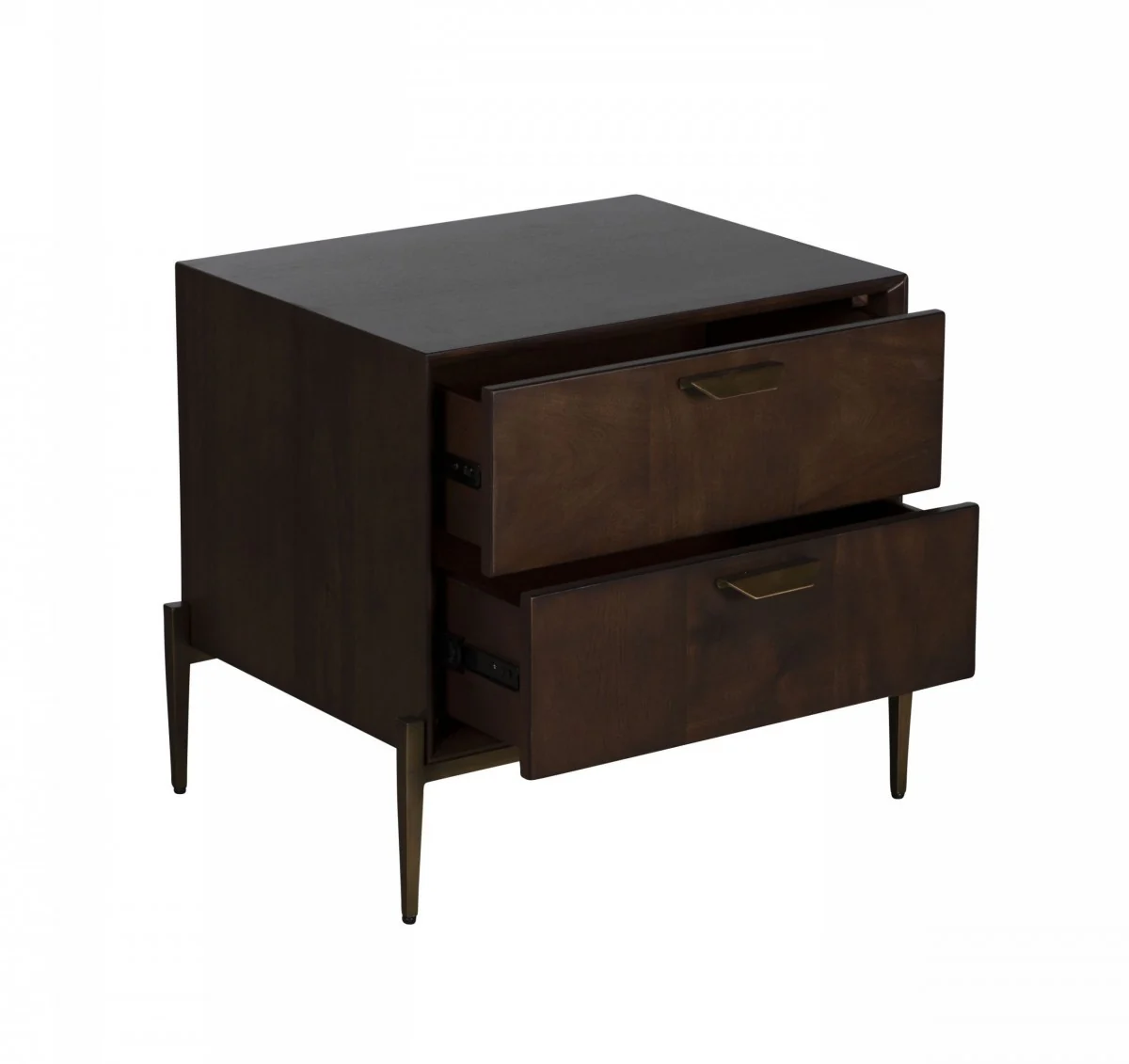 Modern Dark Mango Acacia And Brass Nightstand With Two Drawers By Homeroots - Image 3