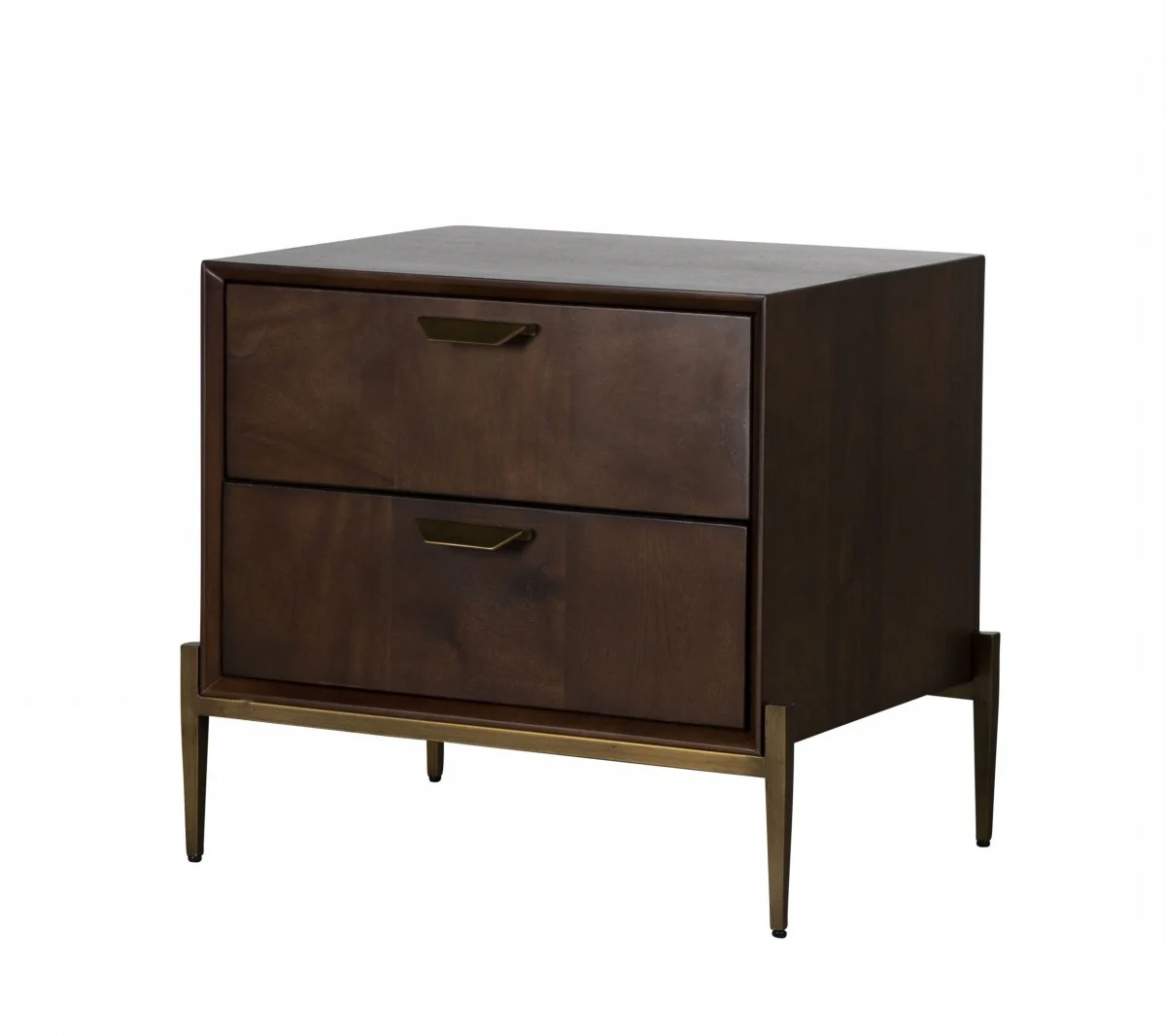 Modern Dark Mango Acacia And Brass Nightstand With Two Drawers By Homeroots - Image 4