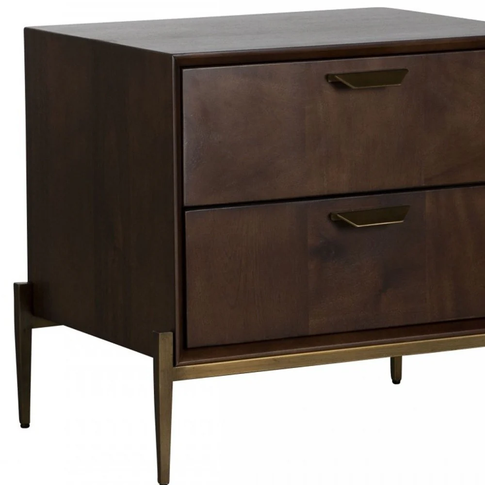 Modern Dark Mango Acacia And Brass Nightstand With Two Drawers By Homeroots - Image 5