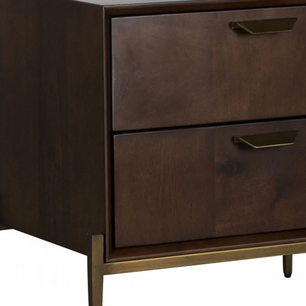 Modern Dark Mango Acacia And Brass Nightstand With Two Drawers By Homeroots - Image 6
