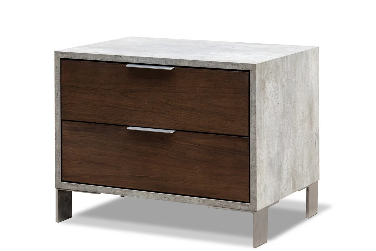 Modern Dark Walnut And Concrete Nightstand With Two Drawers By Homeroots - Image 2