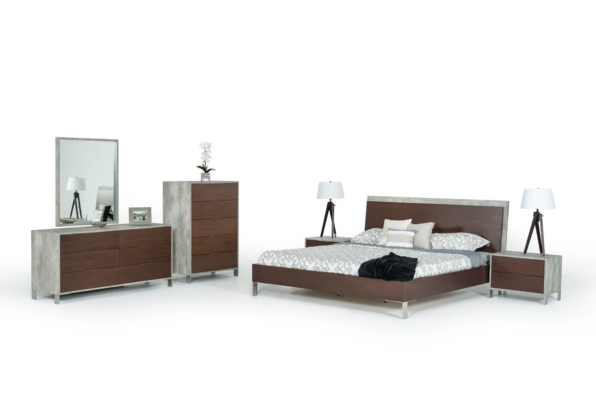 Modern Dark Walnut And Concrete Nightstand With Two Drawers By Homeroots - Image 3