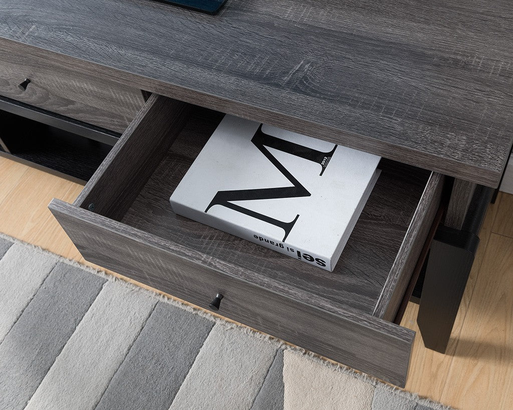Modern Distressed Gray and Black TV Stand By Homeroots - Image 3