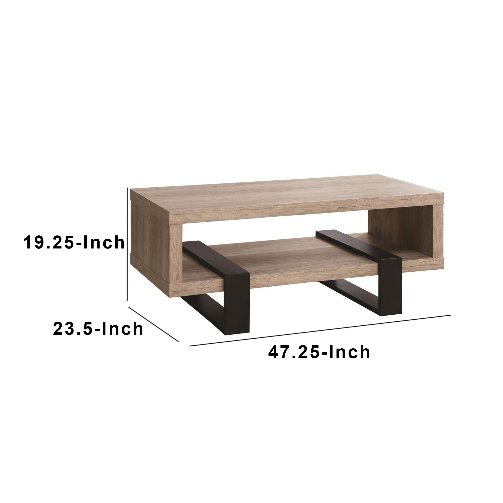 Modern Driftwood Open Shelf Coffee Table, Gray And Brown By Benzara - Image 2