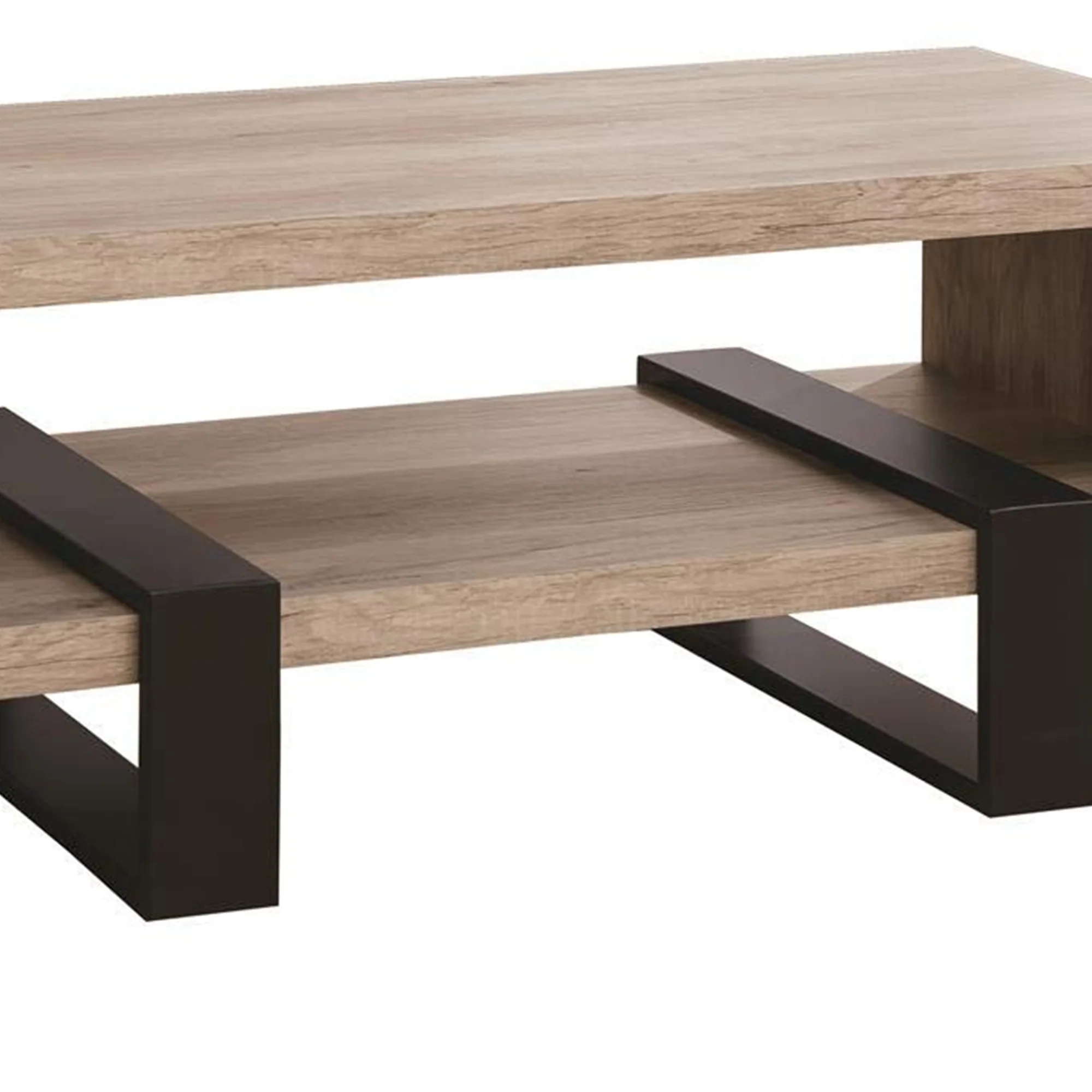 Modern Driftwood Open Shelf Coffee Table, Gray And Brown By Benzara - Image 3