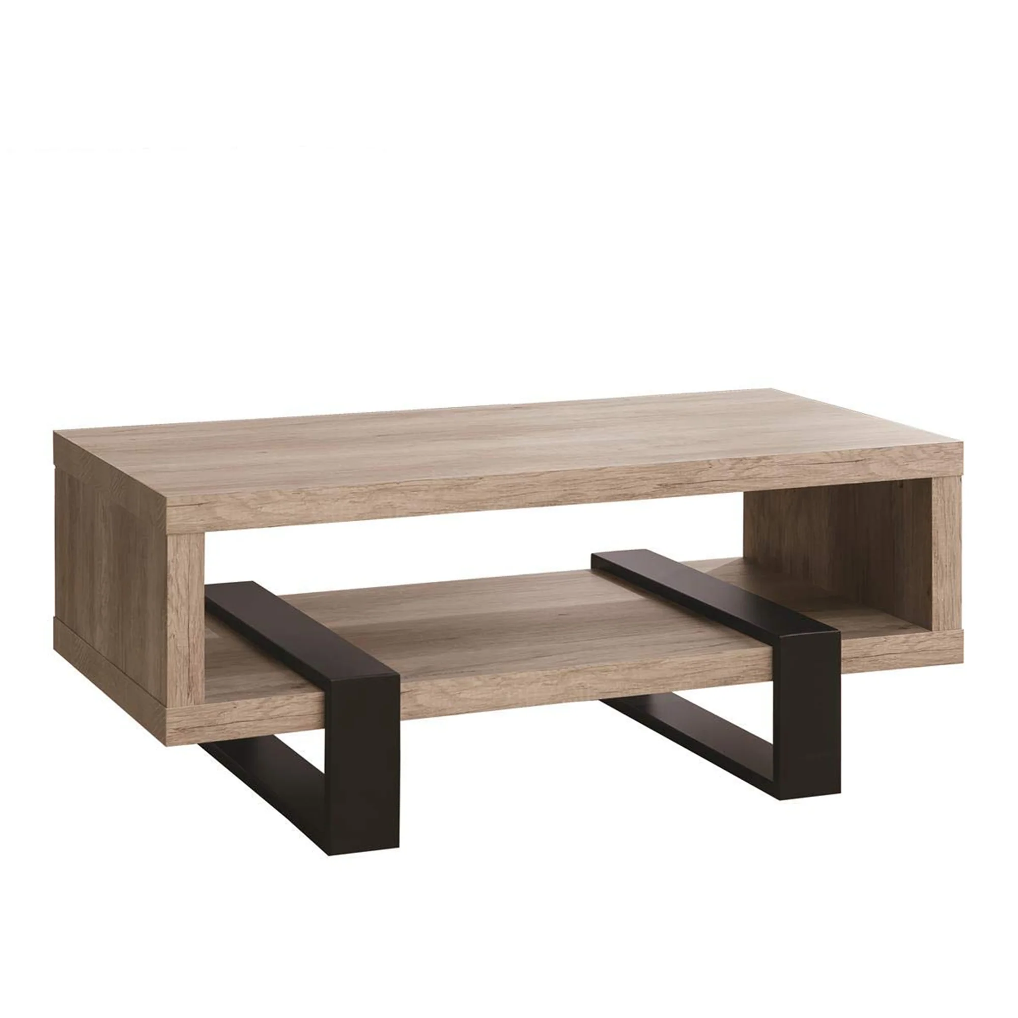 Modern Driftwood Open Shelf Coffee Table, Gray And Brown By Benzara - Image 5