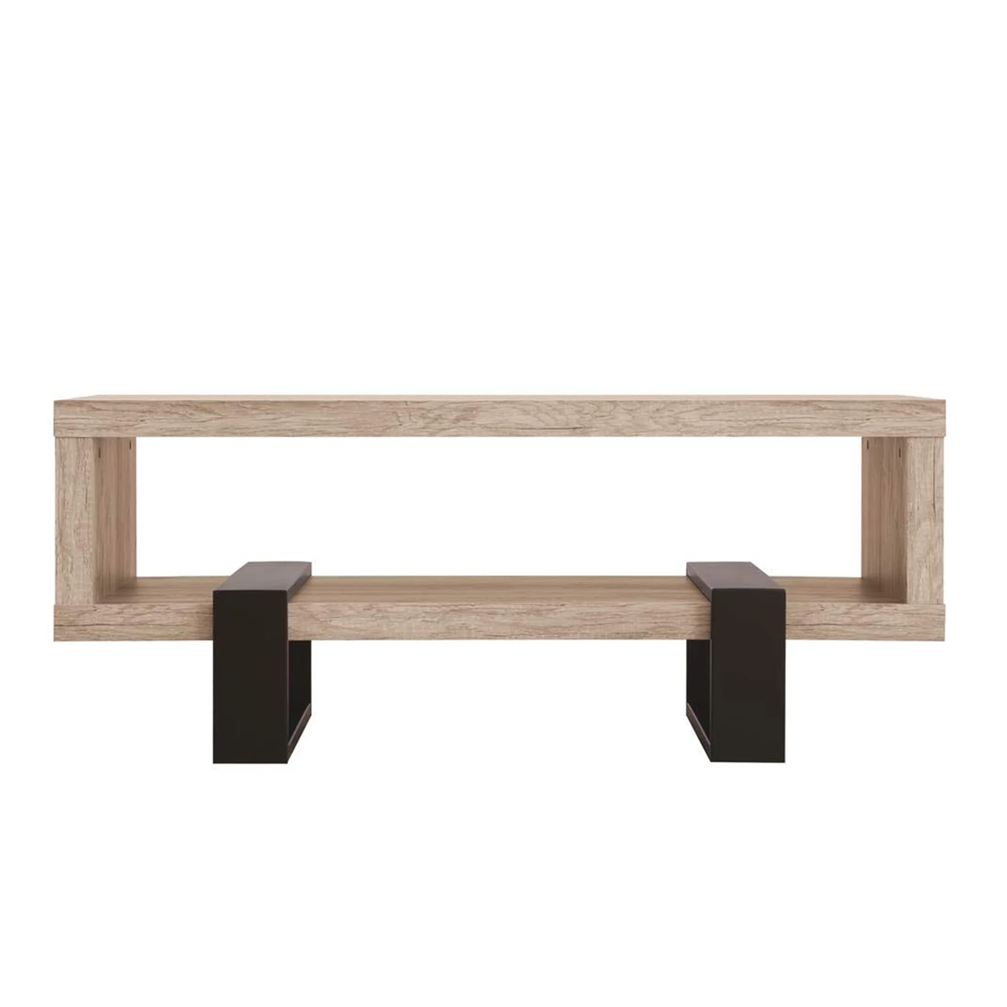 Modern Driftwood Open Shelf Coffee Table, Gray And Brown By Benzara - Image 6