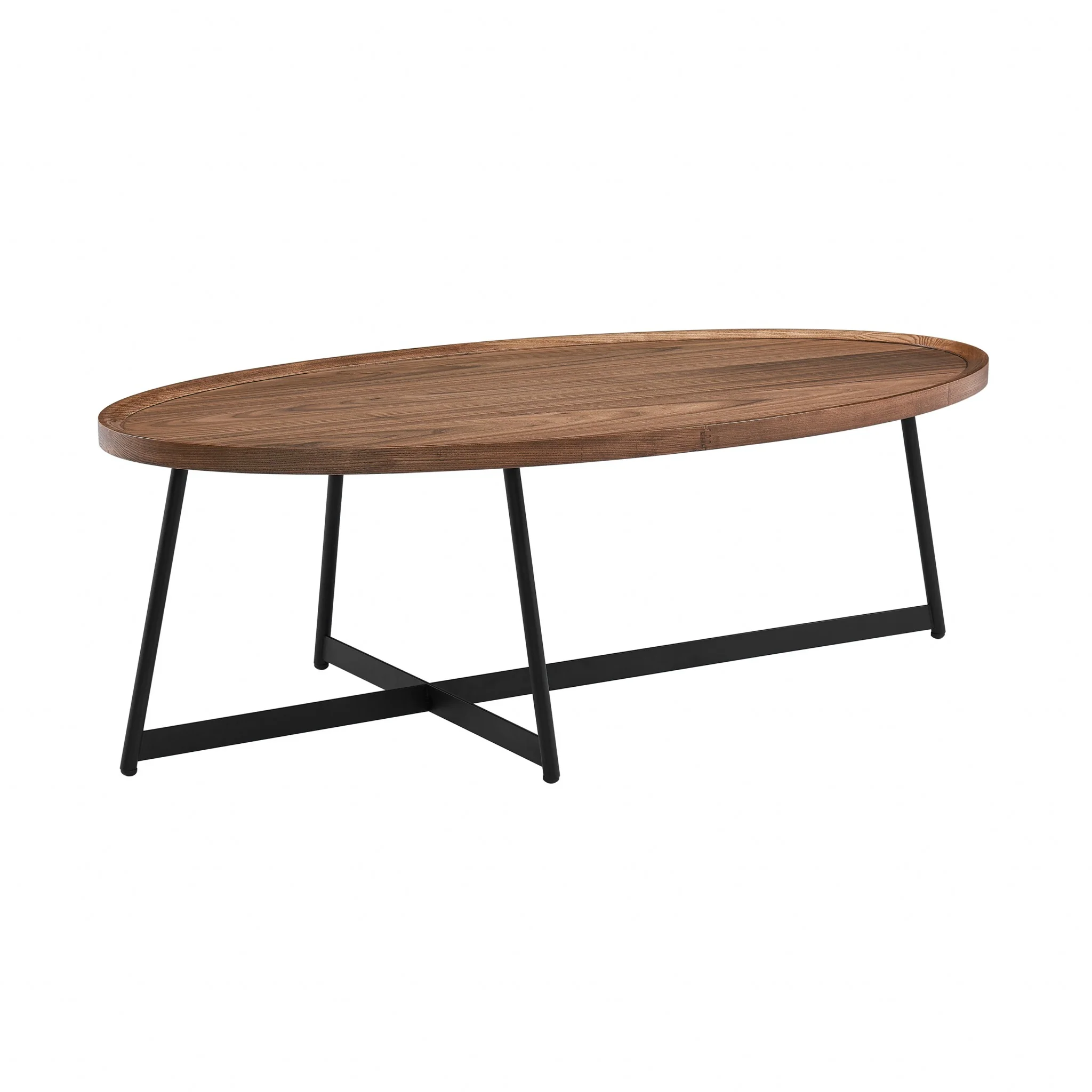 Modern Elegance Walnut Oval and Black Coffee Table By Homeroots - Image 2
