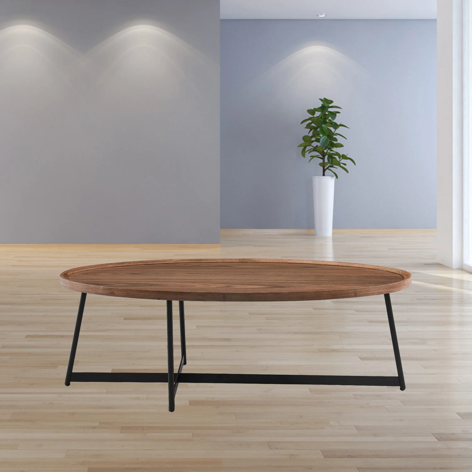Modern Elegance Walnut Oval and Black Coffee Table By Homeroots - Image 3