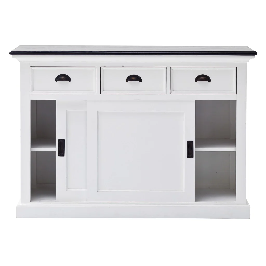 Modern Farmhouse Black And White Buffet Server With Sliding Doors By Homeroots - Image 2