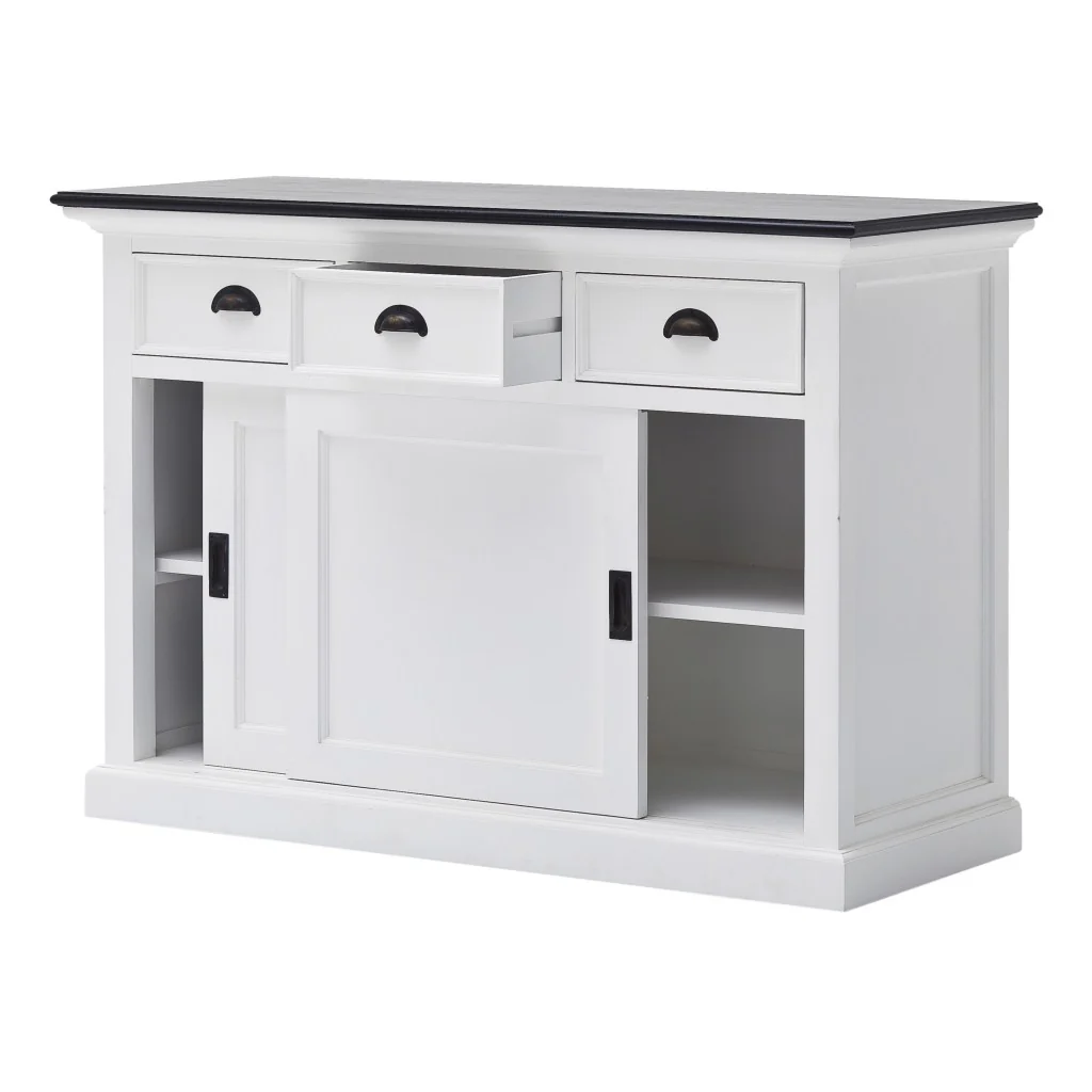 Modern Farmhouse Black And White Buffet Server With Sliding Doors By Homeroots - Image 3