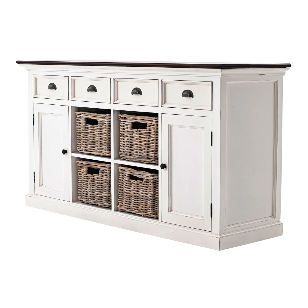 Modern Farmhouse Brown And White Buffet Server With Baskets By Homeroots - Image 2
