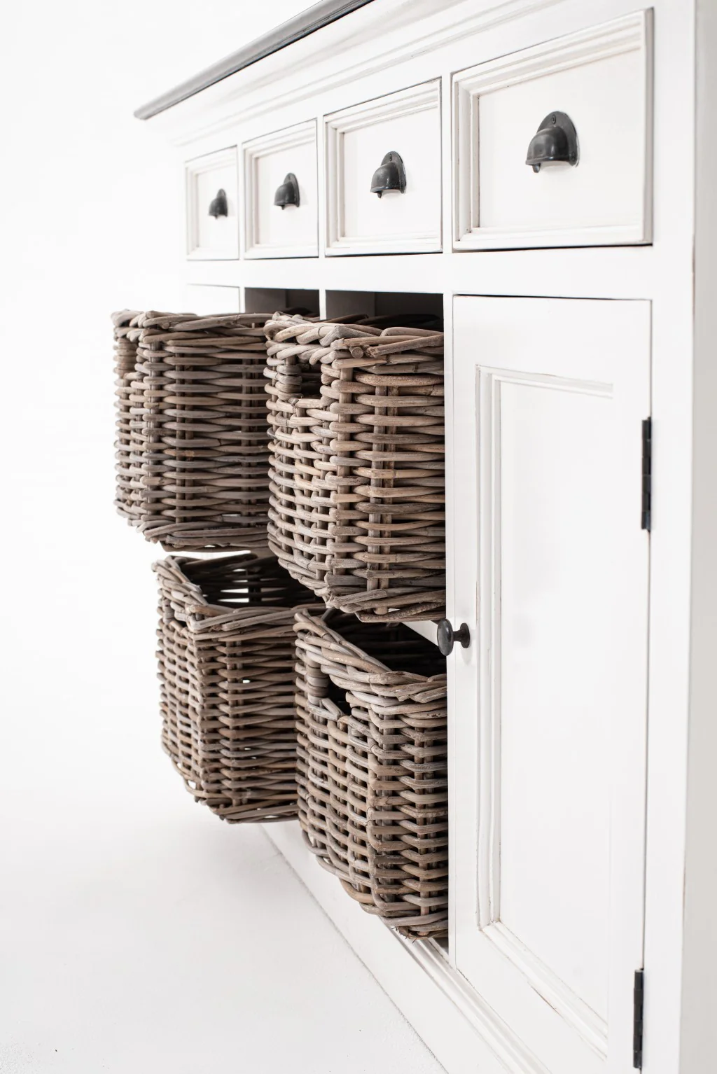 Modern Farmhouse Brown And White Buffet Server With Baskets By Homeroots - Image 4