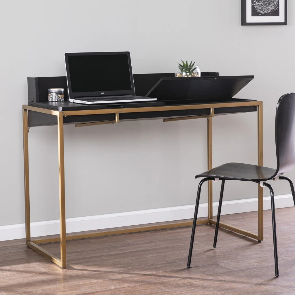 Modern Farmhouse Maple and Black Lift Top Adjustable Desk By Homeroots - Image 2