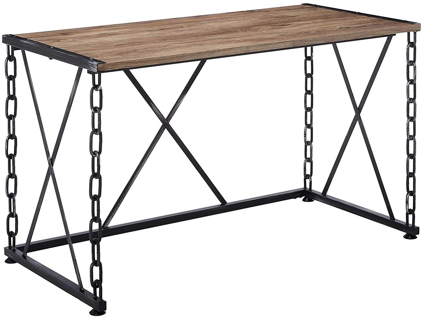 Modern Farmhouse Oak and Black Chain Link Office Desk By Homeroots - Image 2