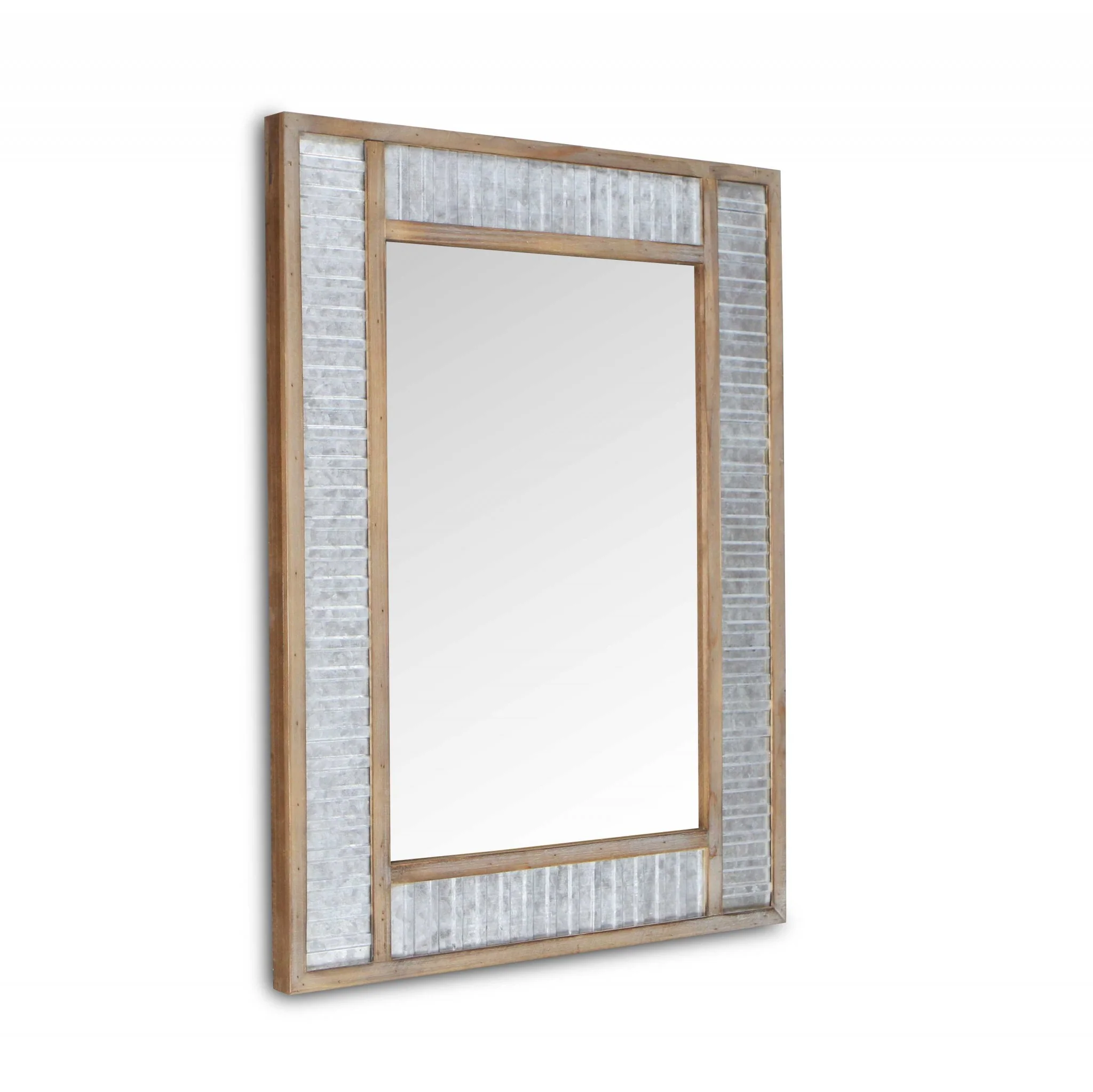 Modern Farmhouse Rectangular Wood and Galvanized Metal Wall Mirror By Homeroots - Image 2