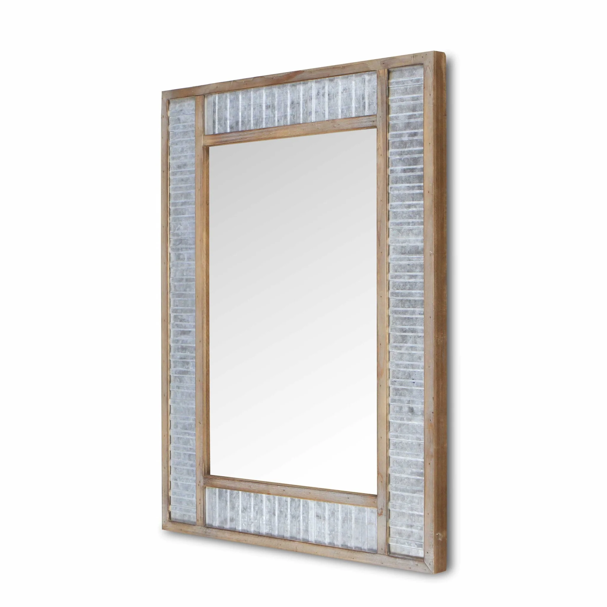 Modern Farmhouse Rectangular Wood and Galvanized Metal Wall Mirror By Homeroots - Image 3