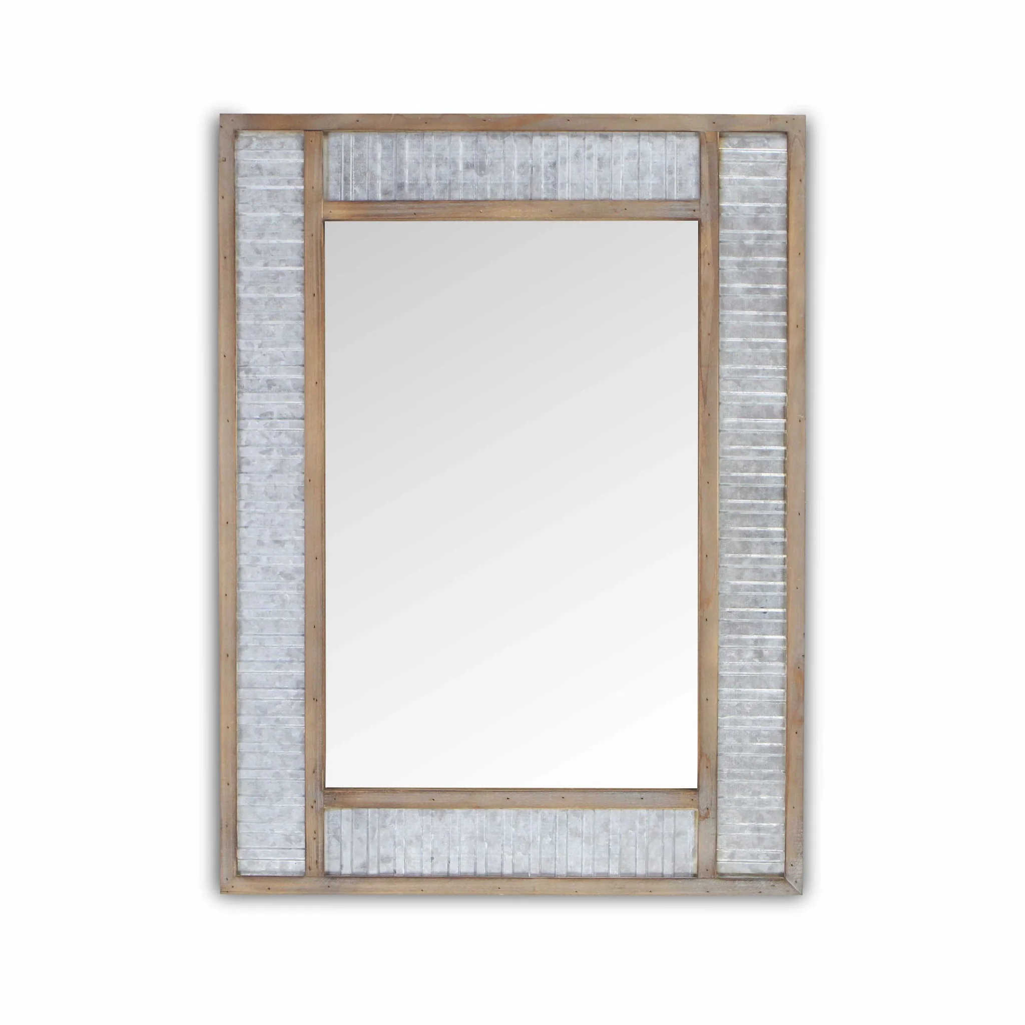 Modern Farmhouse Rectangular Wood and Galvanized Metal Wall Mirror By Homeroots - Image 4