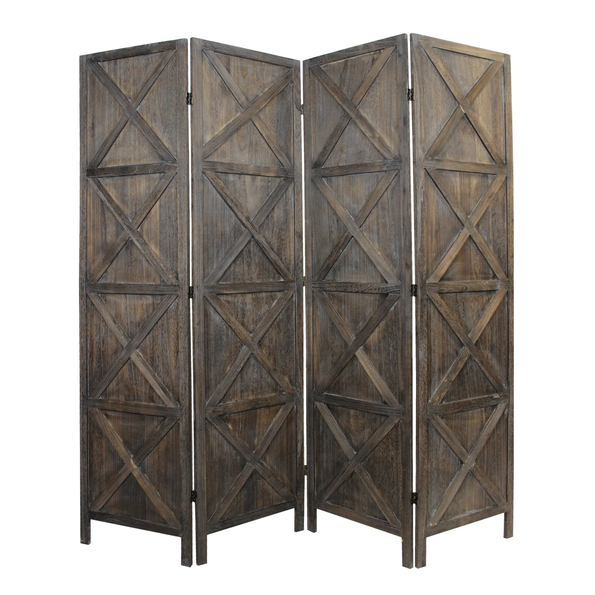 Modern Farmhouse Rustic Four Panel Room Divider Screen By Homeroots - Image 2
