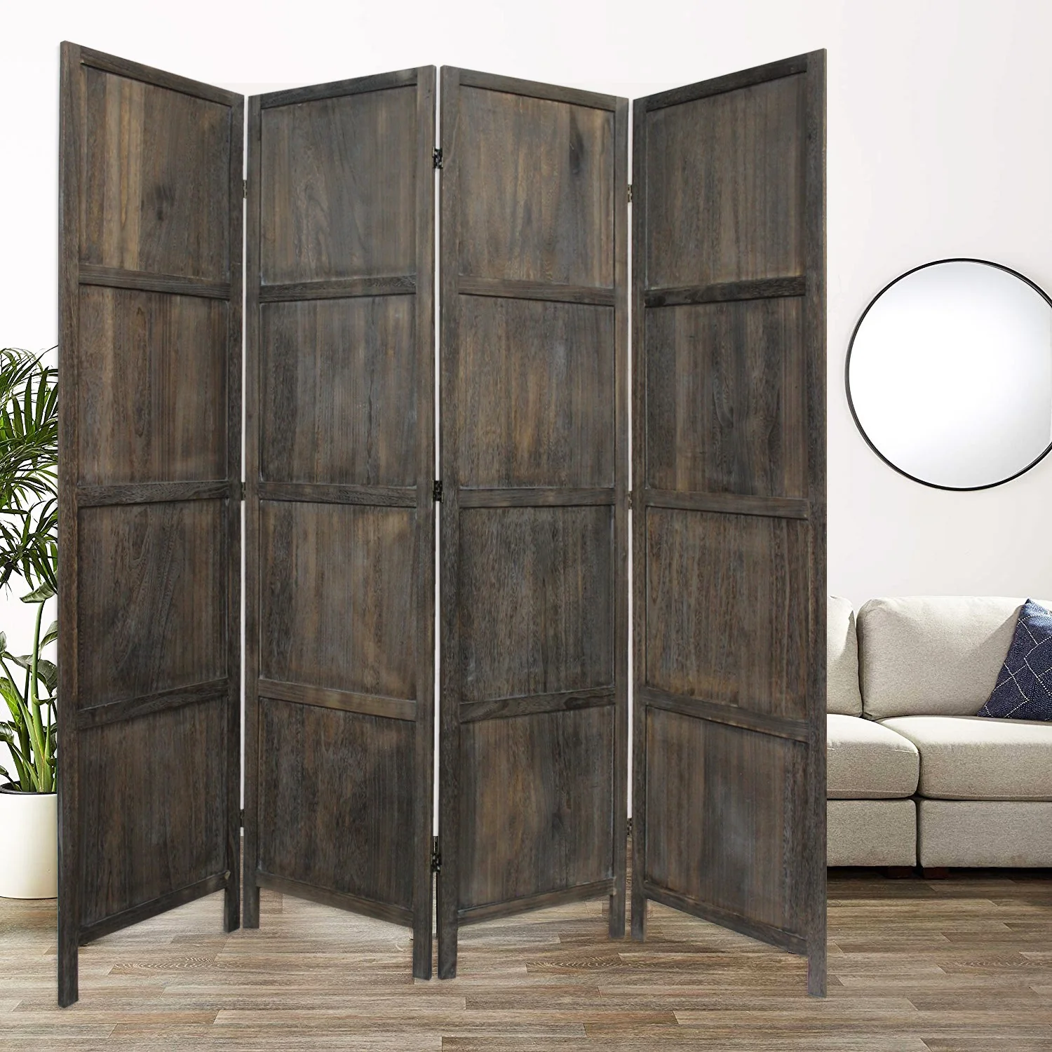 Modern Farmhouse Rustic Four Panel Room Divider Screen By Homeroots - Image 4