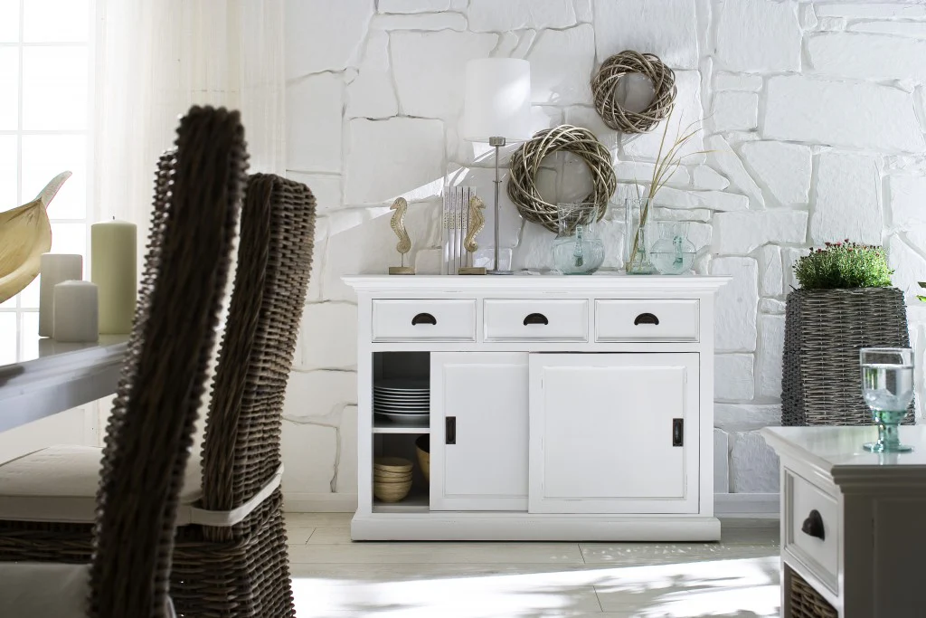 Modern Farmhouse White Buffet Server With Sliding Doors By Homeroots - Image 2