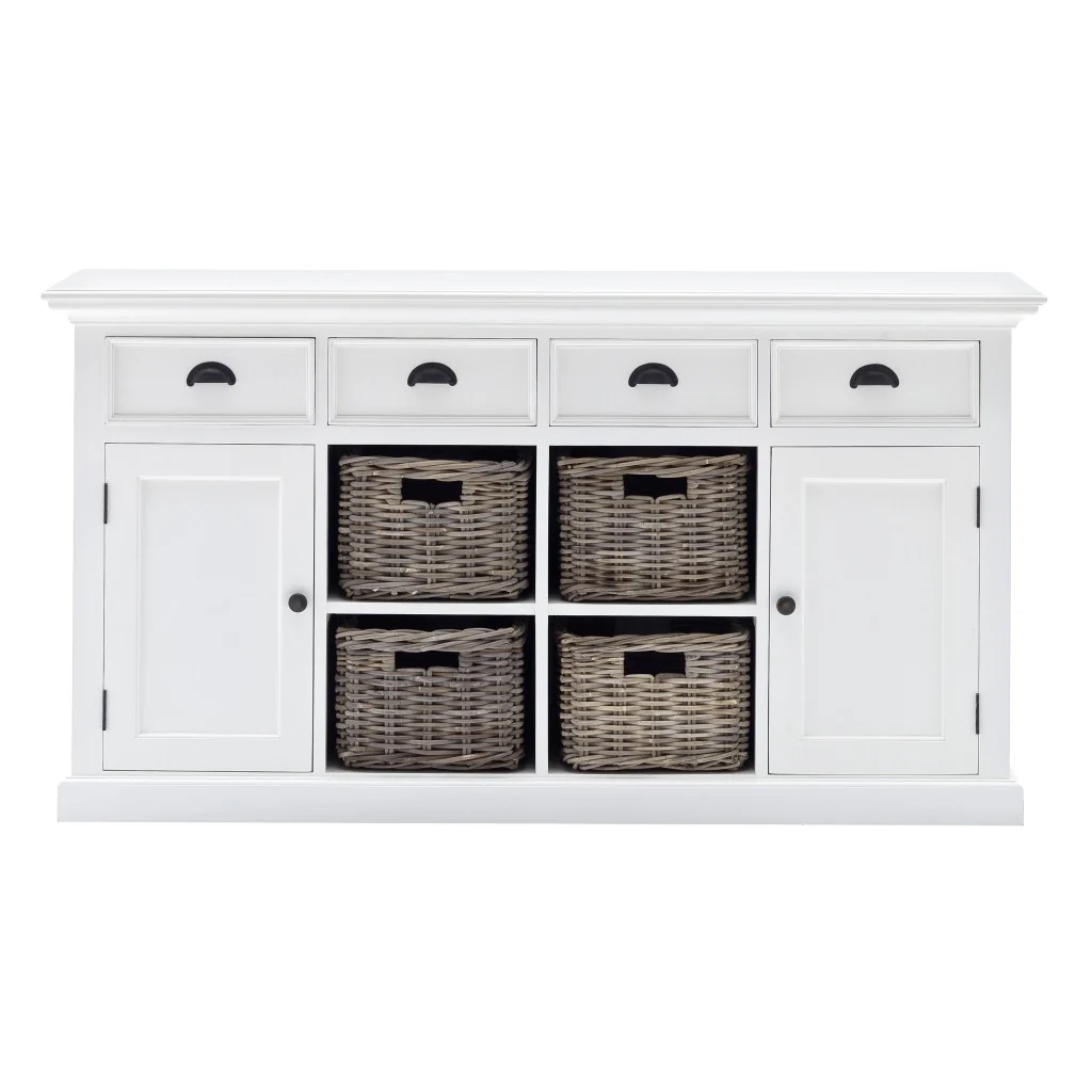 Modern Farmhouse White Buffet With Baskets By Homeroots - Image 2